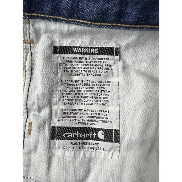 Men's Carhartt Denim Blue Work Jeans Relaxed Fit Flame Resistant Size 38X32‎ - Picture 8 of 10